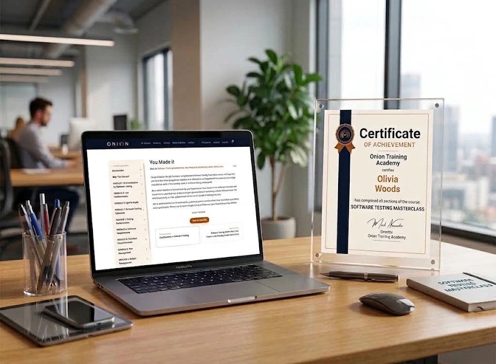 A certificate of achievement on the students desk