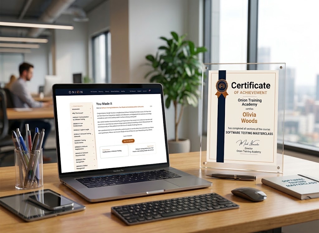 A certificate of achievement on the students desk
